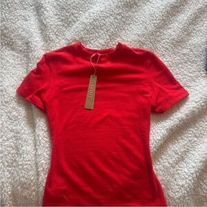 SKIMS Vibrant Ruby Red Short Sleeve Tee NWT Size XS/S